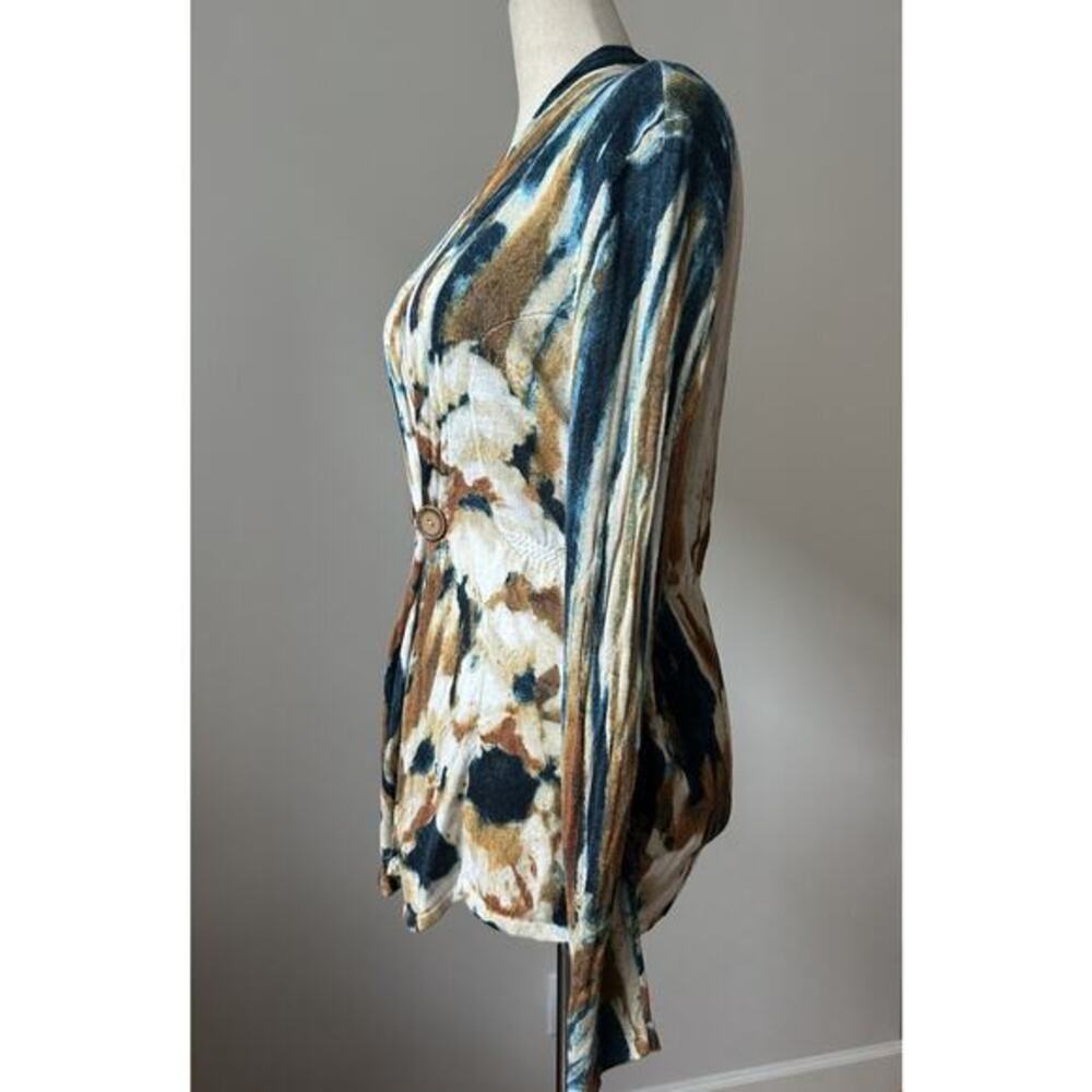Nic + Zoe Watercolor Print Linen Blend Cardigan‎ Sz S Boho Chic Artsy - Picture 4 of 9